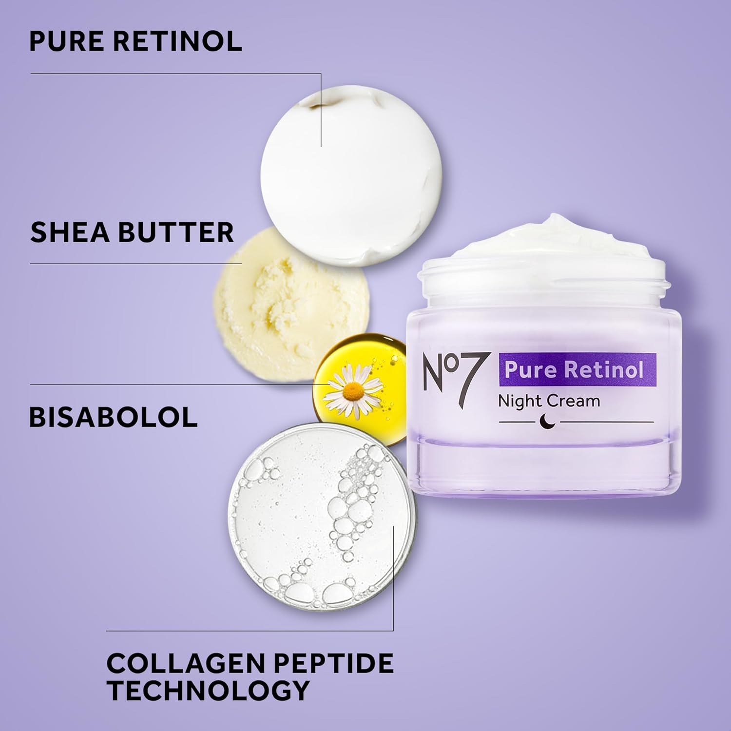 No7 Pure Retinol Night Cream - Collagen-Boosting Retinol Cream that Visibly Smoothes, Plumps & Firms Complexion - Dermatologist Approved & Fragrance-Free (1.69 Fl Oz)